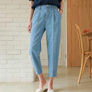 Seam-trim Cropped Baggy Jeans