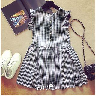 Gingham Ruffle Trim Sleeveless Dress