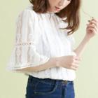Elbow-sleeve Lace Top Off-white - One Size