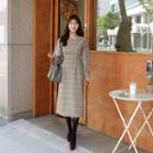 Tie-waist Pleated Long Plaid Dress