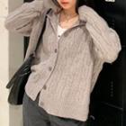 Cable Knit Long-sleeve Cardigan Gray - One Size