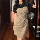 Short-sleeve Mock Two-piece Plaid Mini Sheath Dress