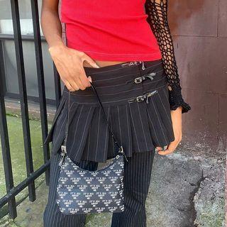 Belted Pinstriped A-line Skirt