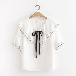 Ruffle Collar Short-sleeve Blouse
