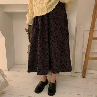 Elastic Waist Floral Print A-line Skirt Gray - One Size