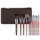 Set Of 12: Makeup Brush + Case Set Of 12 - With Case - Reddish Brown - One Size
