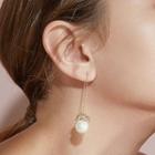 Faux Pearl Threader Earring 1 Pair - S925 Silver Stud - Gold - One Size