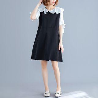 Plain Panel Ruffle Collar Dress