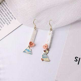 Bird & Mountain Rhinestone Alloy Asymmetrical Dangle Earring 1 Pair - Hook Earrings - Blue & Pink & White - One Size