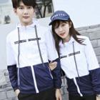 Contrast-color Zip Hooded Couple Matching Jacket
