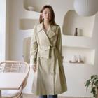 Wide-lapel Long Trench Coat With Belt Bag Beige - One Size