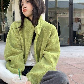 Fleece Zip Jacket Mustard Green - One Size
