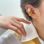 Set Of 3 : Flower / Bead / Plain Cuff Earring Set Of 3 - Flower & Bead & Plain Cuff Earring - Yellow & Pink & White - One Size