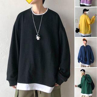 Mock Two-piece Plain Oversize Sweatshirt