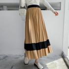 High-waist Color-block Pleated Midi Skirt