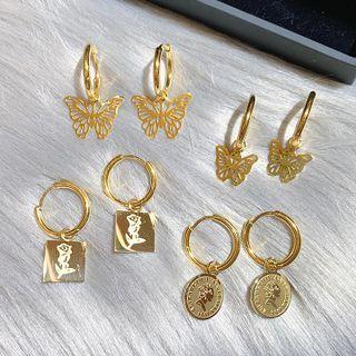 Rose Square / Butterfly Stainless Steel Dangle Earring