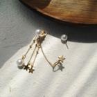 Non-matching Alloy Star Faux Pearl Fringed Earring 1 Pair - S925 Sterling Silver Stud Earring - One Size