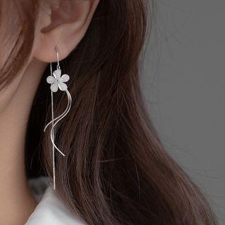Flower Threader Earring 1 Pair - Silver & White - One Size