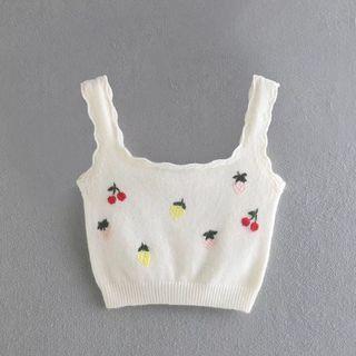 Embroidered Crop Knit Camisole Top