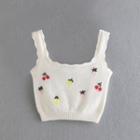 Embroidered Crop Knit Camisole Top