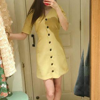 Short-sleeve Buttoned Mini A-line Dress