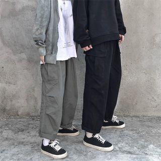 Elastic-waist Side Pocket Wide-leg Pants