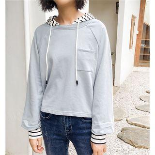 Mock Two-piece Striped Panel Hoodie Blue - One Size