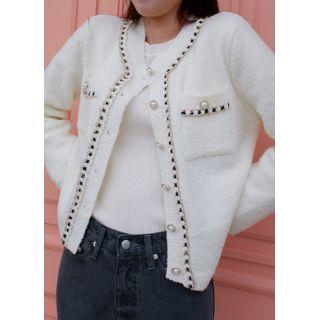 Contrast-trim Fluffy Cardigan