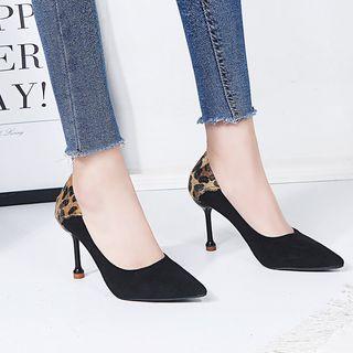 Leopard Print Panel Pointy Pumps