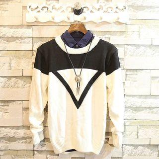 Color-block Long-sleeve Knit Top