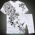 Set: Short Sleeve V-neck T-shirt + Drawcord Shorts