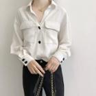Contrast Stitching Chiffon Shirt White - One Size