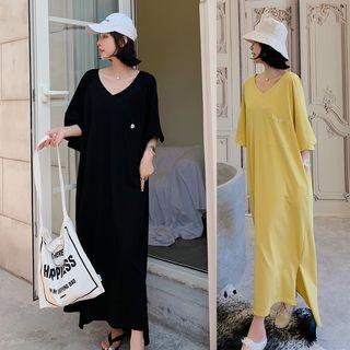 3/4-sleeve V-neck Midi T-shirt Dress