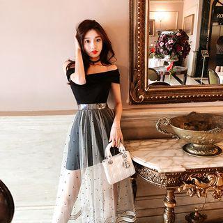 Spaghetti-strap Lace Trim A-line Dress