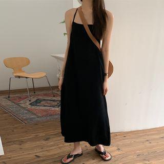Strappy Plain Midi A-line Dress Black - One Size