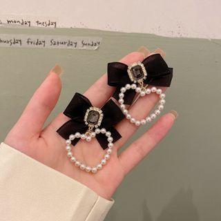 Heart Faux Pearl Bow Dangle Earring