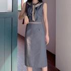 Sleeveless Sailor Collar Top / Midi Skirt