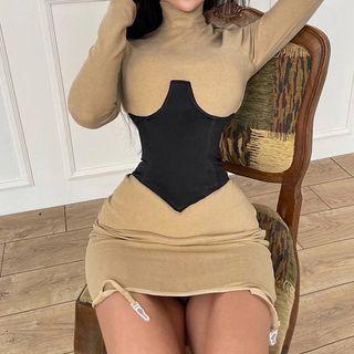 Long-sleeve Turtleneck Bodycon Dress / Corset