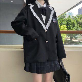 Lace Trim Blazer Black - One Size