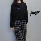 Set: Letter Embroidered Pullover + Plaid Straight-cut Pants
