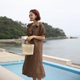 Ruffled Linen Blend Shift Dress