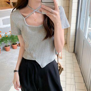 Short-sleeve Strappy Irregular T-shirt