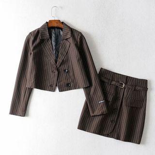 Striped Blazer / A-line Skirt / Set