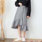 Gingham Buttoned Mermaid Skirt Black - One Size