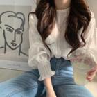 Lace Long-sleeve Blouse White - One Size