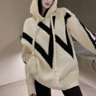 Contrast Trim Hooded Sweater Off-white - One Size