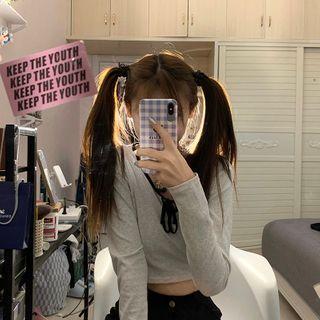 Long-sleeve Lace-up Cropped Top + Straight-leg Pants