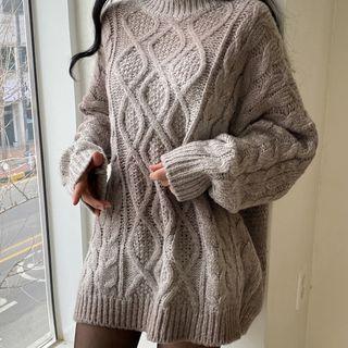 Oversized Cable-knit Mini Sweater Dress