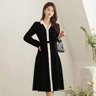 Contrast-trim Metallic-button Midi Shirtdress