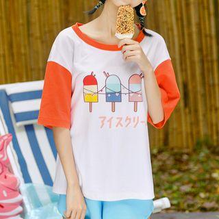 Reglan Sleeve Printed Short-sleeve Top
